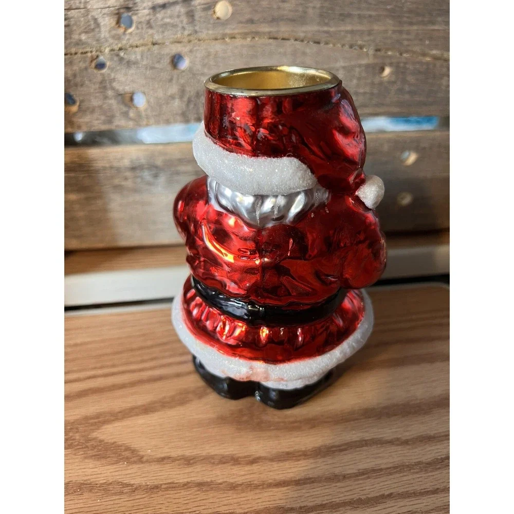 Vtg Traditions Hand Blown SANTA CLAUSE Tea Light Candle Holder Handpainted 6
